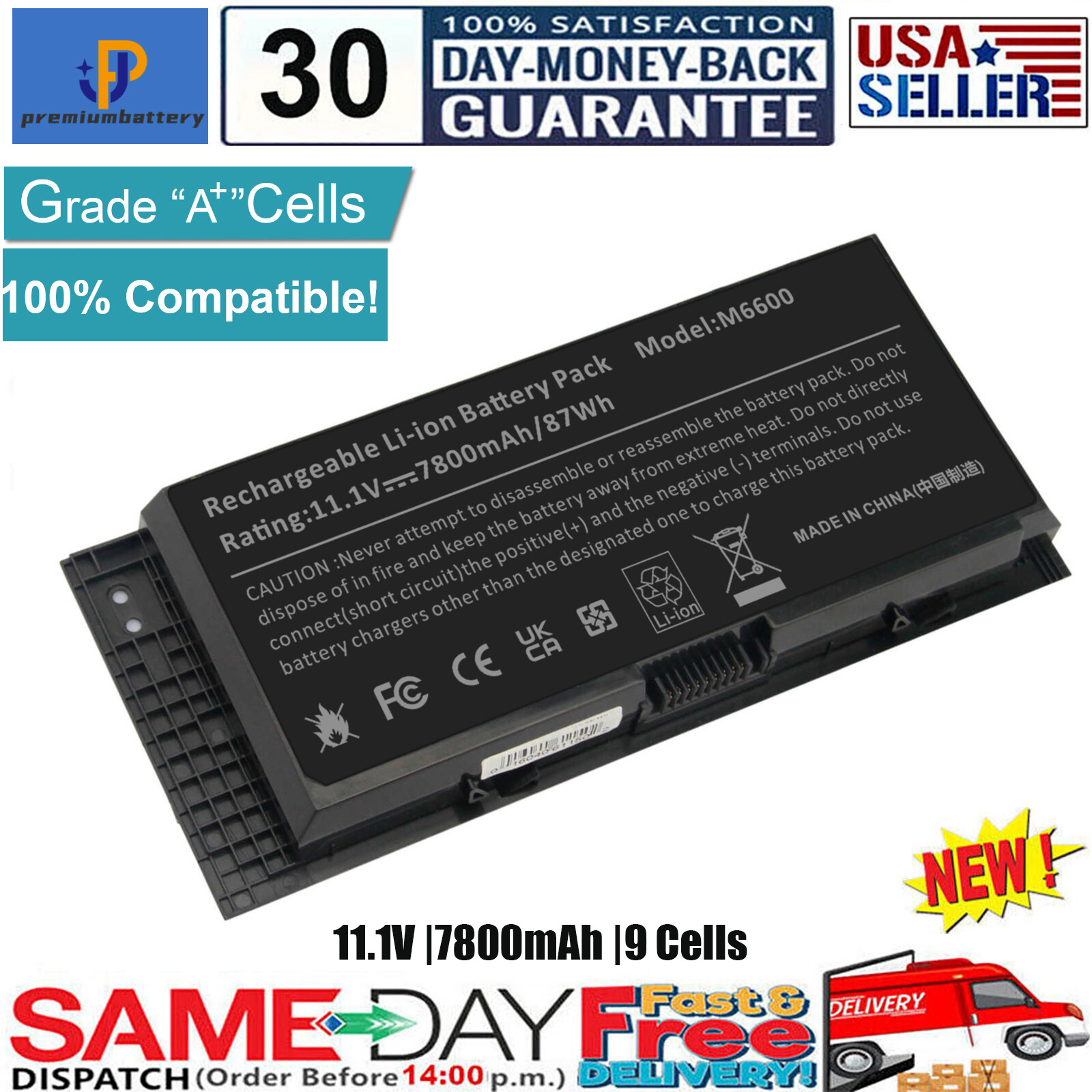 87Wh Battery for Dell Precision M4600 M4700 M4800 M6600 M6700 M6800 FV993 T3NT1