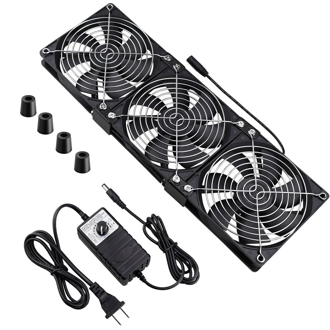 Wathai Dual Ball 3 x 120mm Computer Fan with AC Plug DC 12V Big Airflow Fans... 
