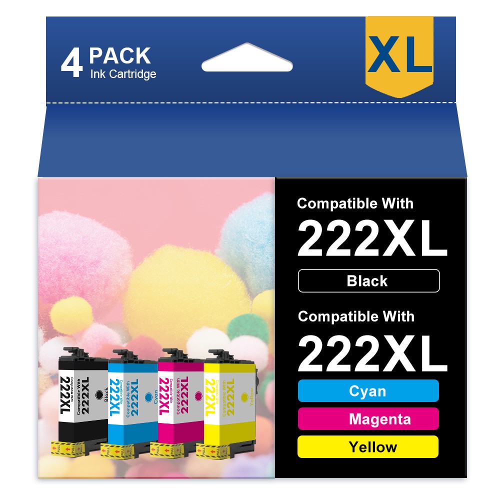 4Pack T222XL 222 XL Replacement Ink Cartridges for Epson WF-2960 XP-5200 Printer