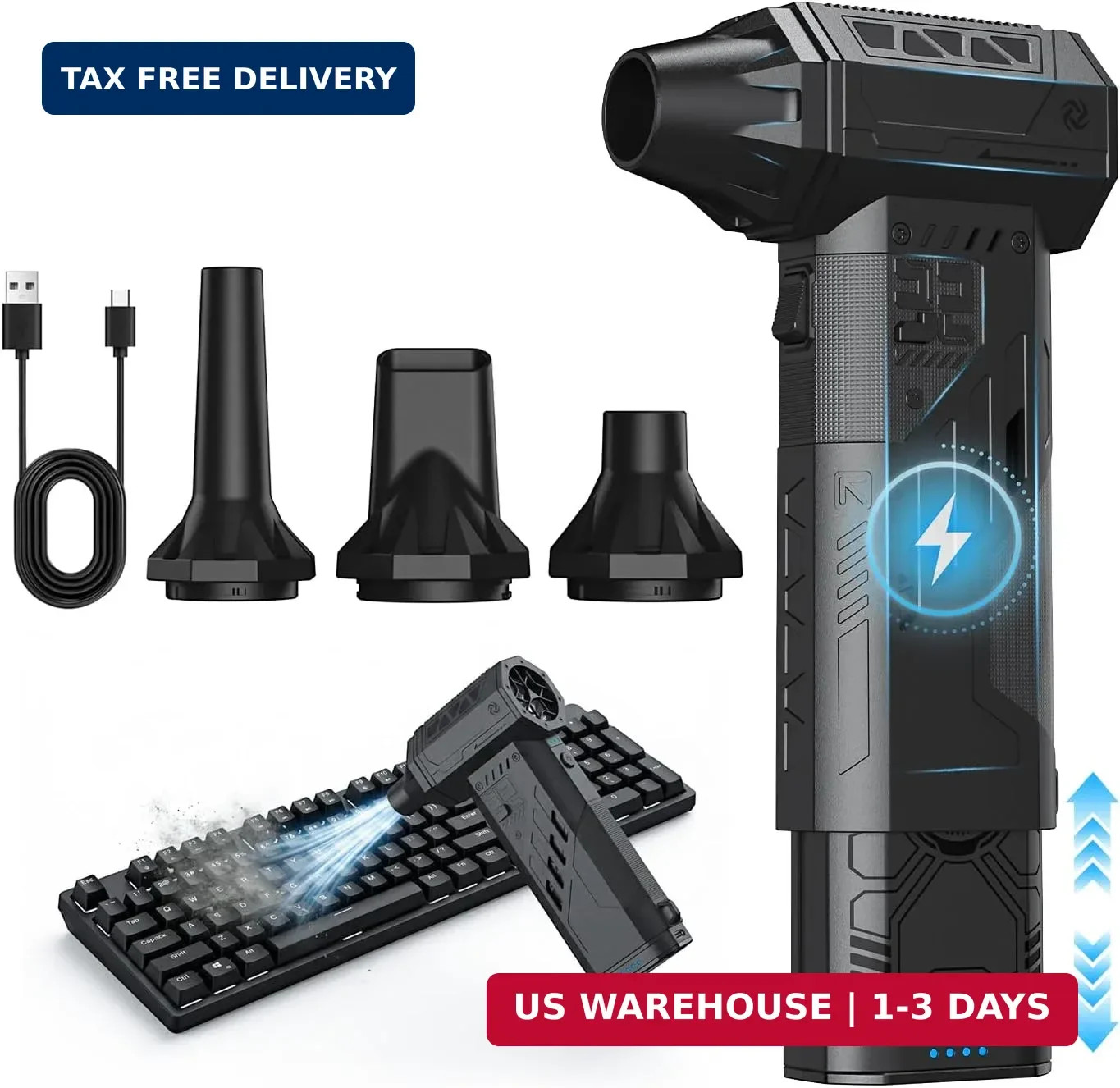 Compressed Air Duster with Removable Battery,Hurricane-Force Electric Air Duster
