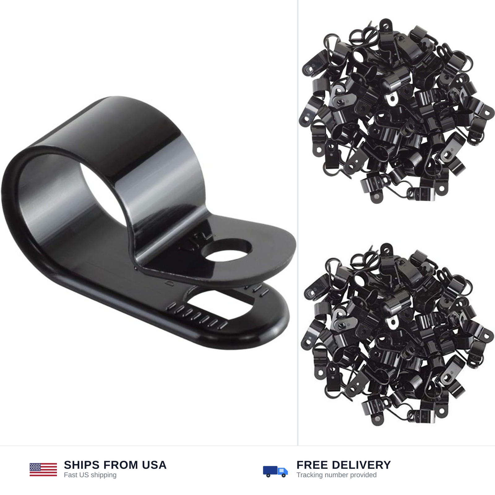 GTSE - Black Nylon Plastic Cable Clamps 1/2 Inch Screw Mount 100 Pack