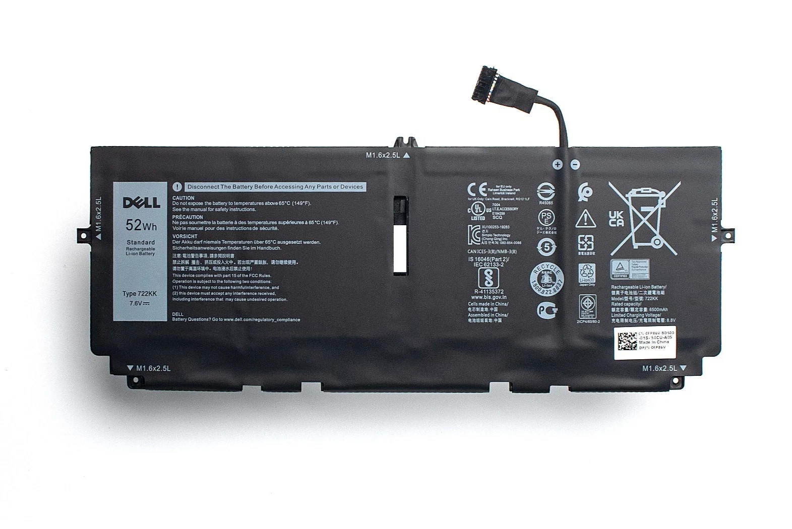 Original 52WH 722KK Battery For DELL XPS 13 9310 9300 0WN0N0 02XXFW 2XXFW NEW
