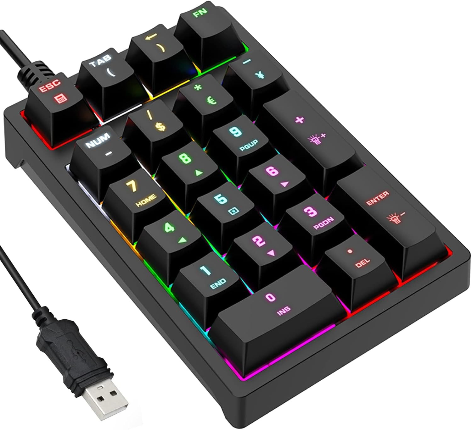 Number Pad, Mechanical USB Wired Numeric Keypad with RGB LED Backlit 21 Key Nump