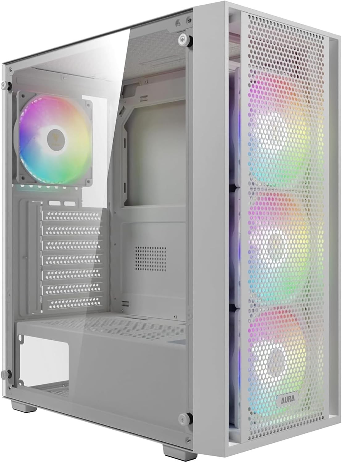 White ATX Mid Tower Gaming Computer PC Case with Side Tempered Glass, Pr