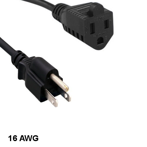 [Lot10] 15Ft Black Outlet Saver Power Extension Cord NEMA 5-15P/15R 16AWG 13A/12
