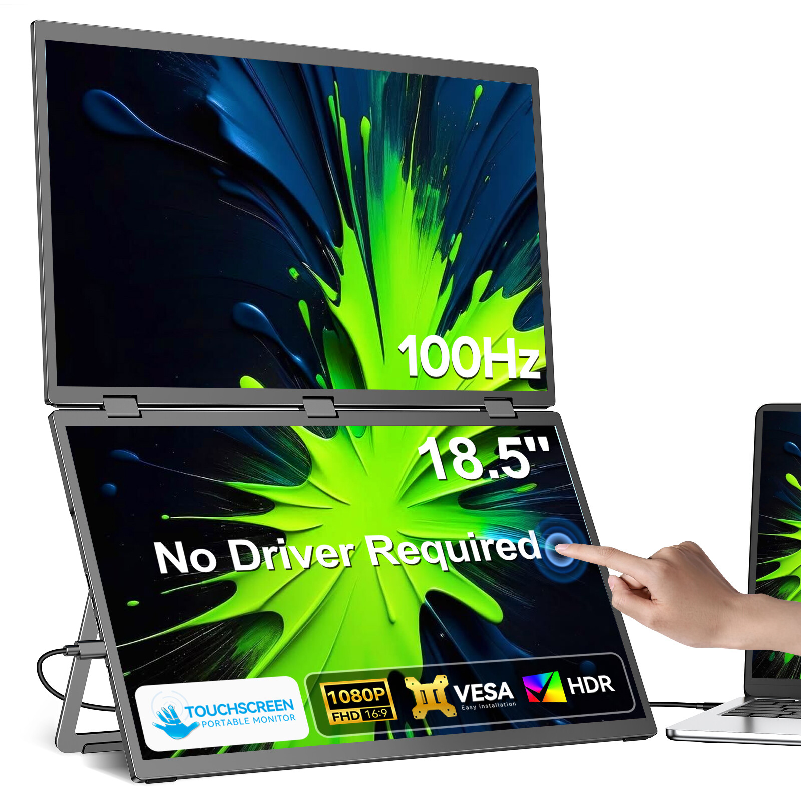 UPERFECT 18.5" Dual Monitor Touchscreen 1080P Folding Display 100Hz For Gaming