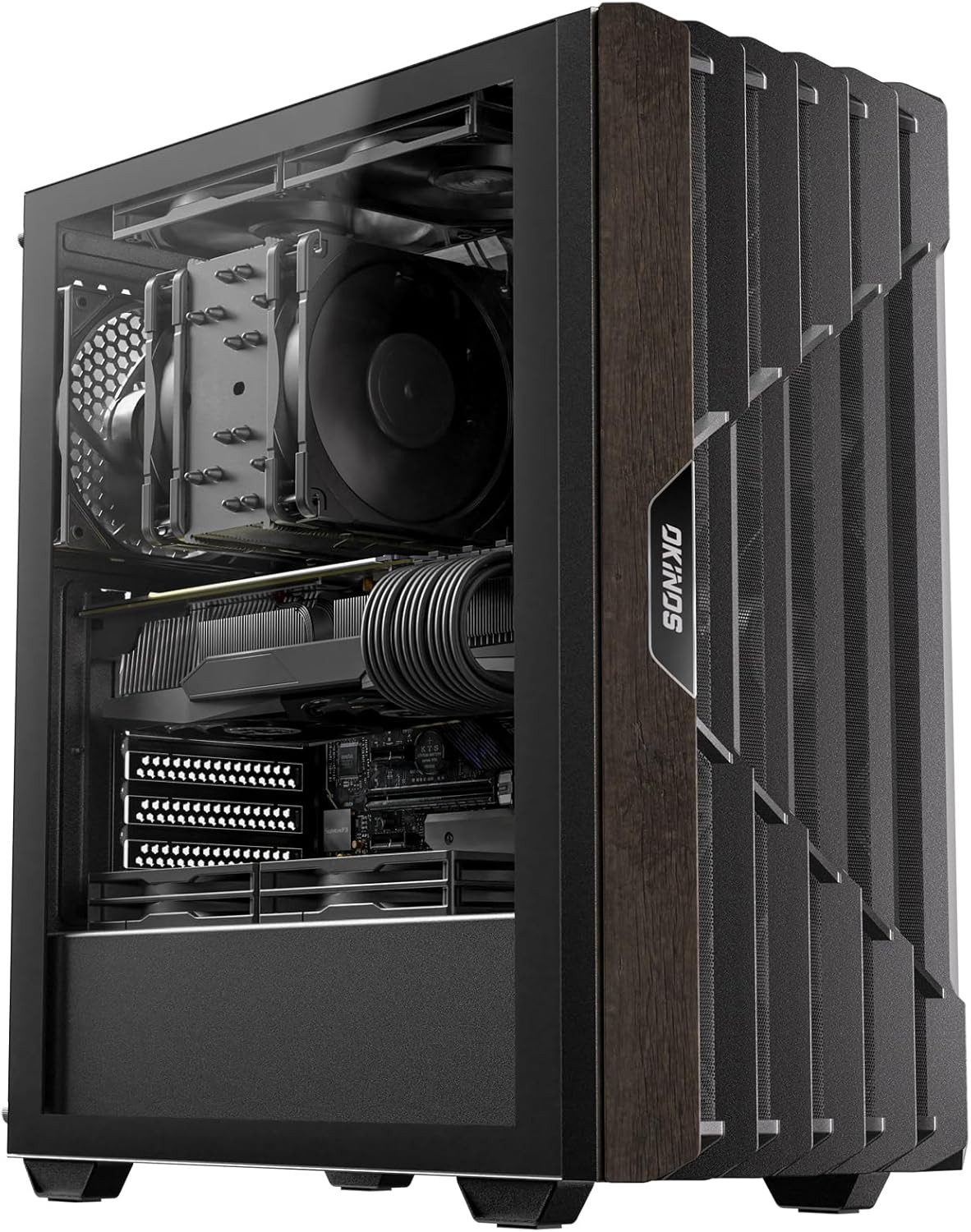 Oak Wood ATX PC Case, 4 X 120Mm 3 Pin Non-Pwm Case Fans Pre-Installed, Type-C Po