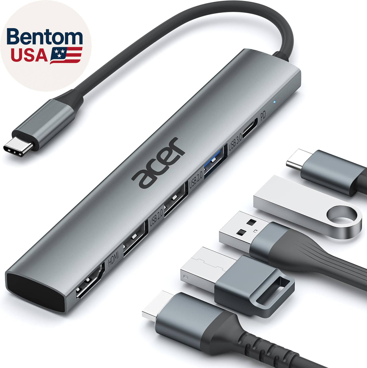 5 in 1 USB C Hub with 4K HDMI, 100W Power Delivery, 3 USB a Data Ports, USB C to