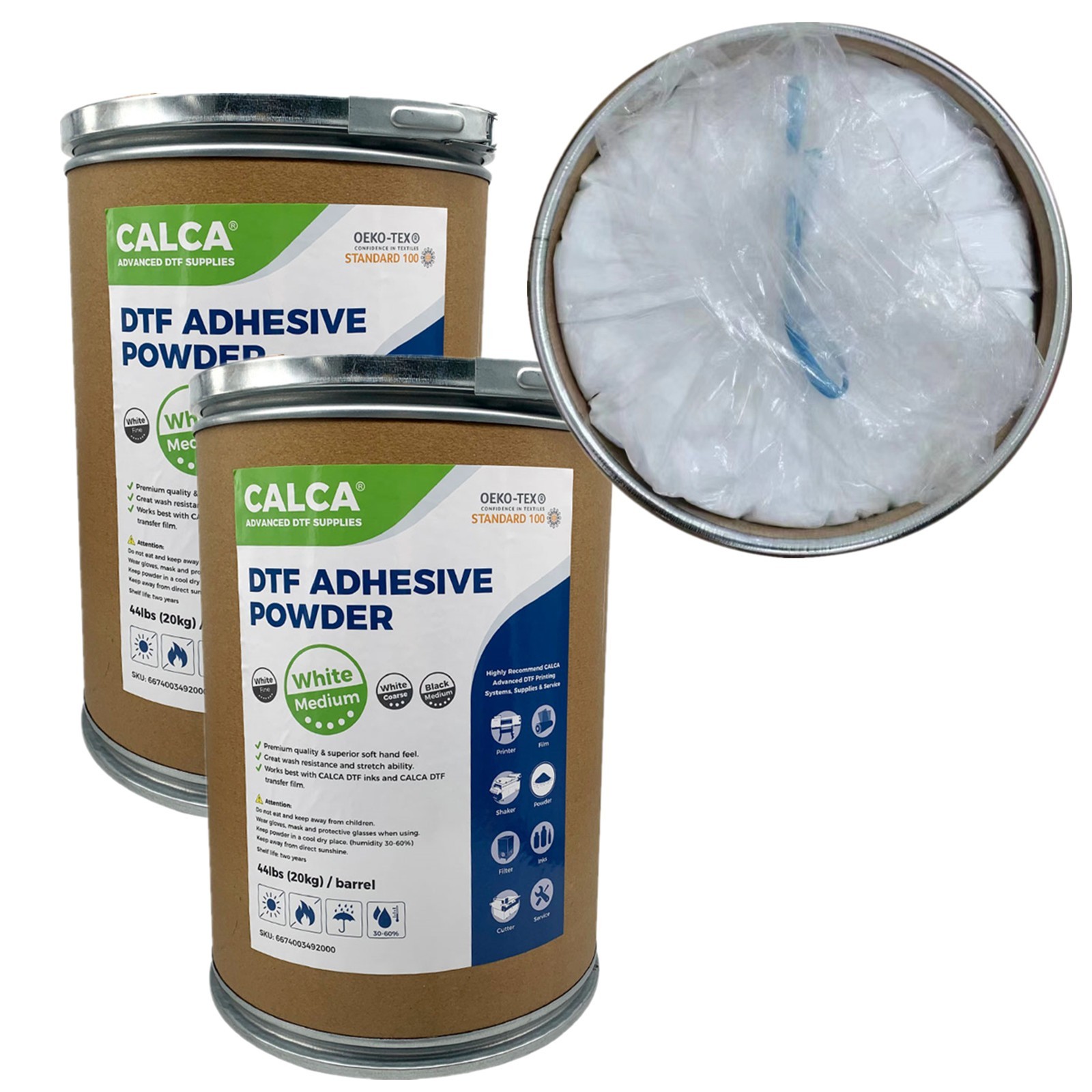 CALCA 2 Barrel 44lb MM2 Medium Digital Transfer Hot Melt Adhesive TPU DTF Powder