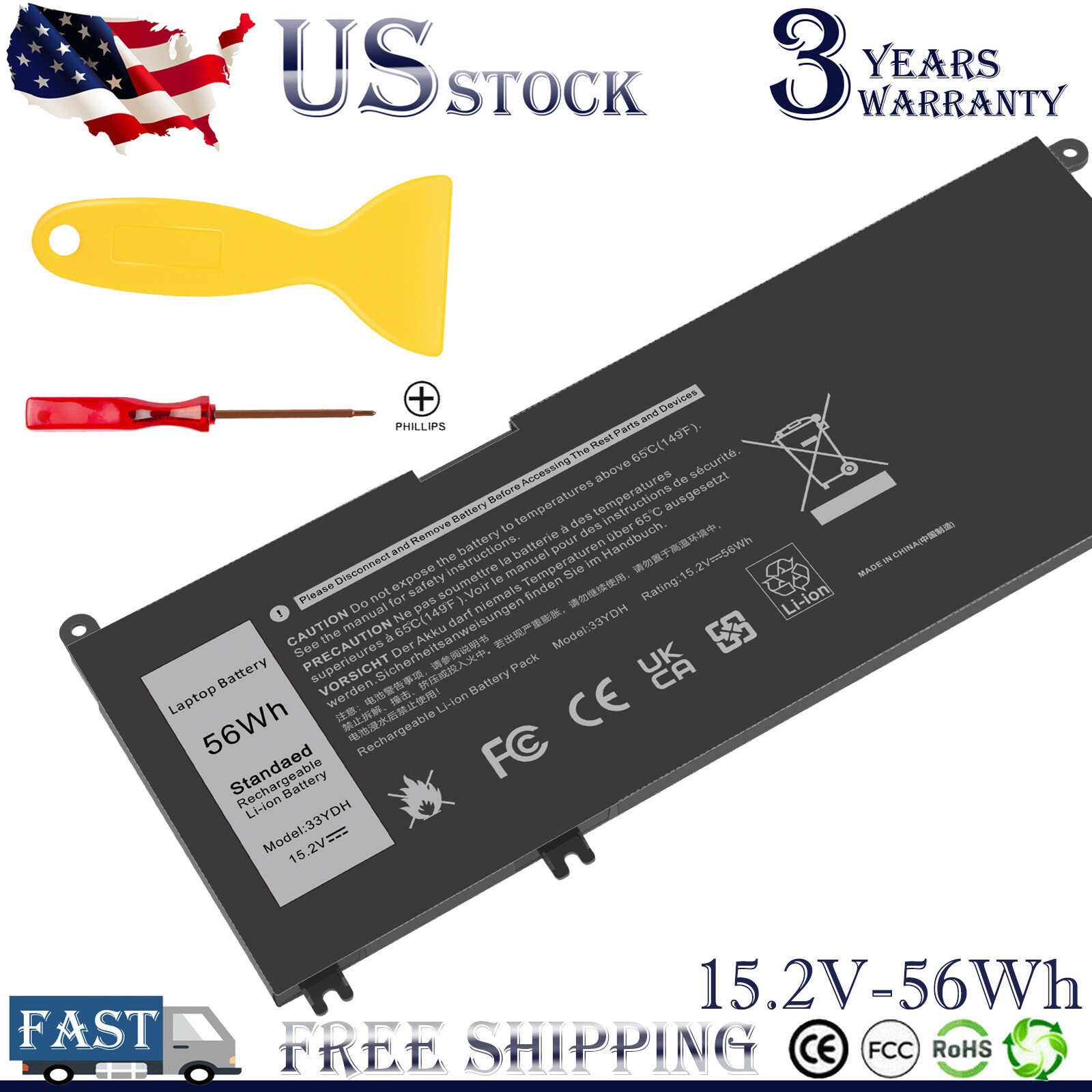 56Wh Battery For Dell Latitude 3380 3480 3490 3580 3590 Series 7FHHV W7NKD 33YDH