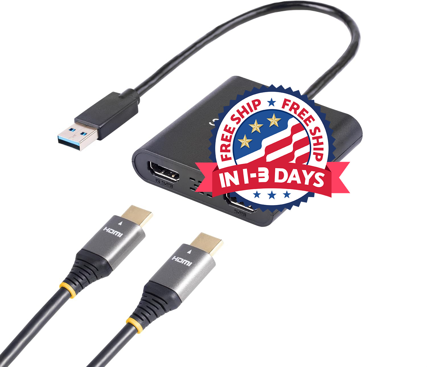 Adaptador USB 3.0 a HDMI dual, convertidor de monitor USB a 2x HDMI para Windows