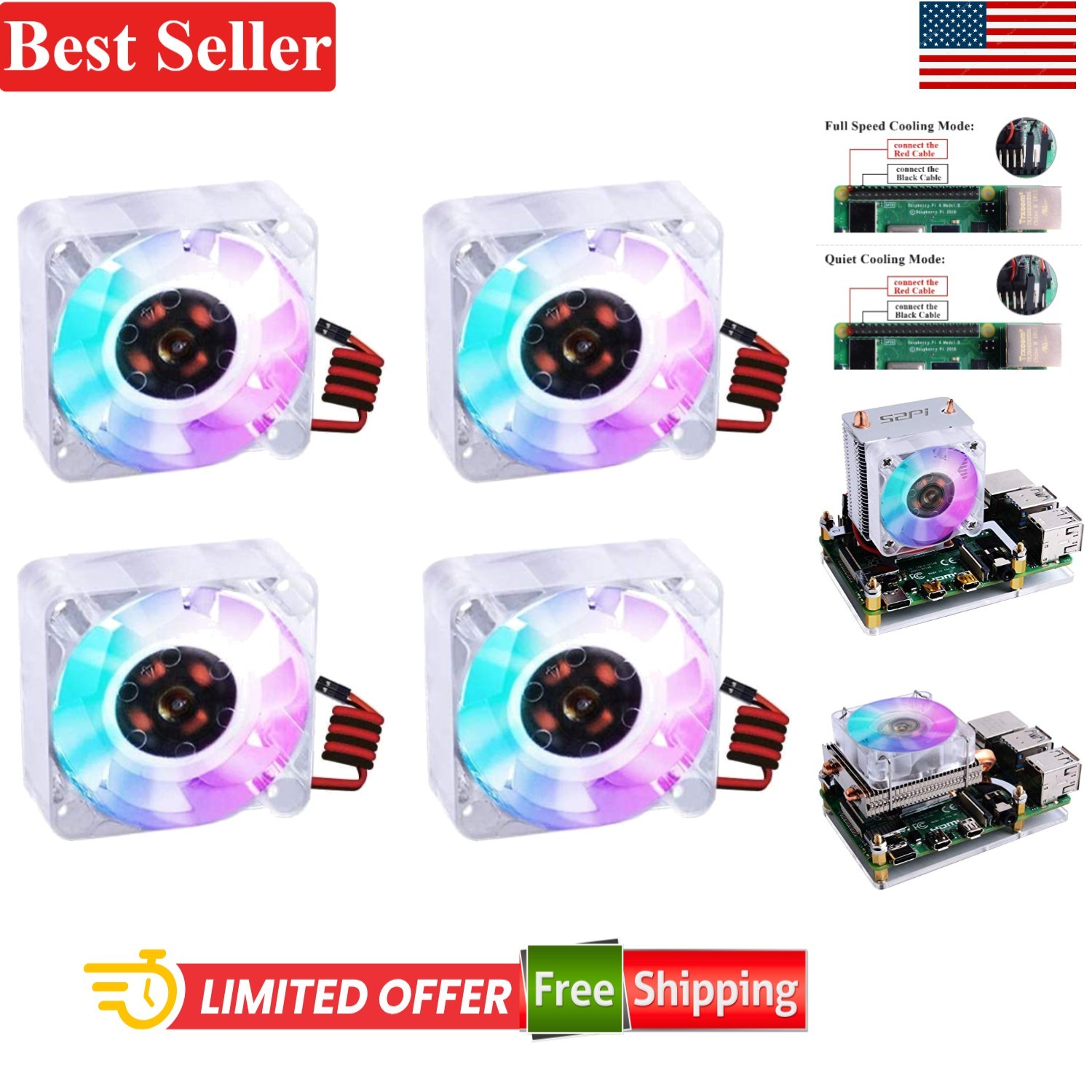 4pcs 40x40x10mm DC 5V Brushless CPU Cooling Fan for Raspberry Pi 4B/3B+/3B/2B