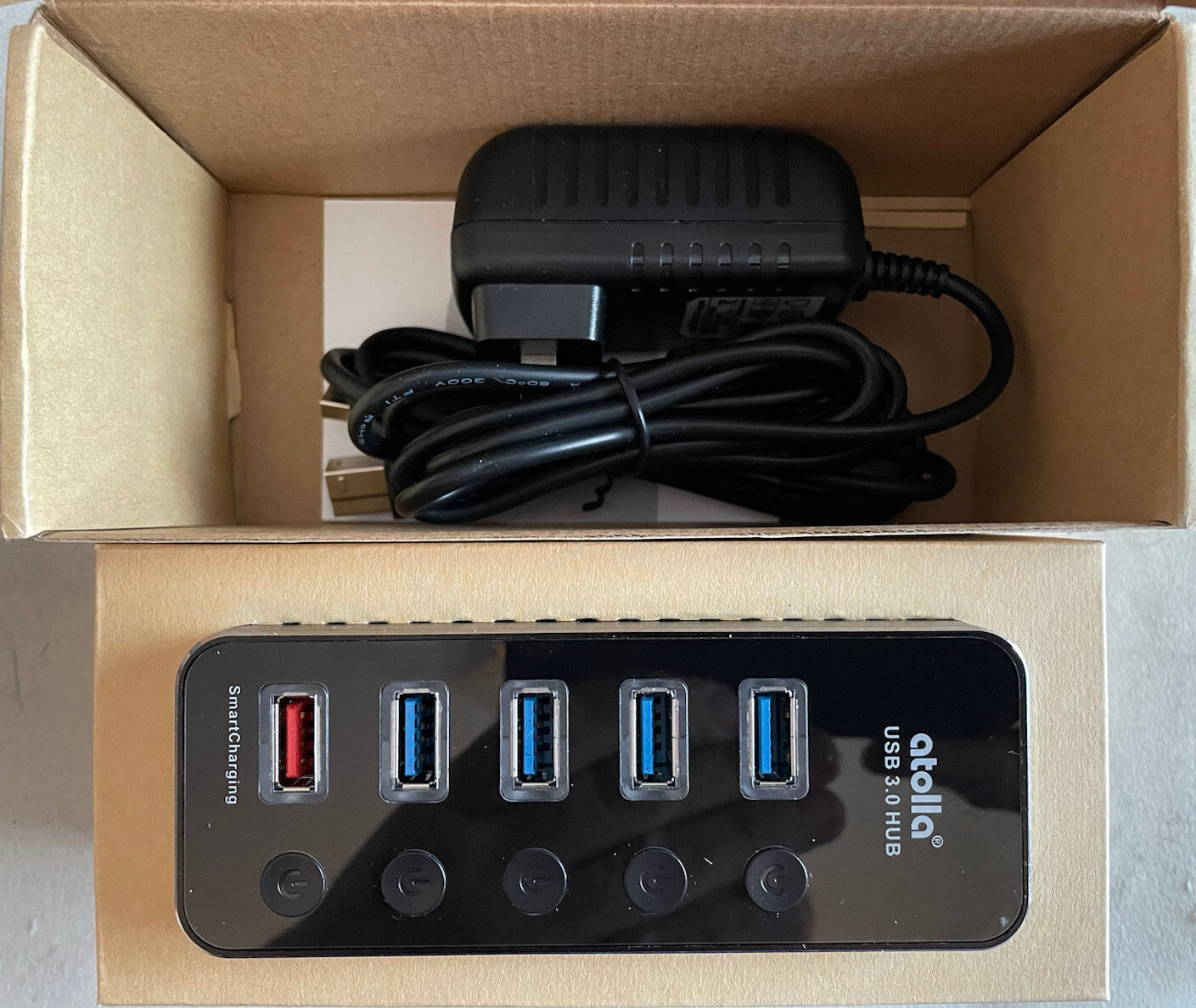 Atolla D2 USB3.0 5-Port Hub Powered aluminum high-speed +1 Smart Charger Port