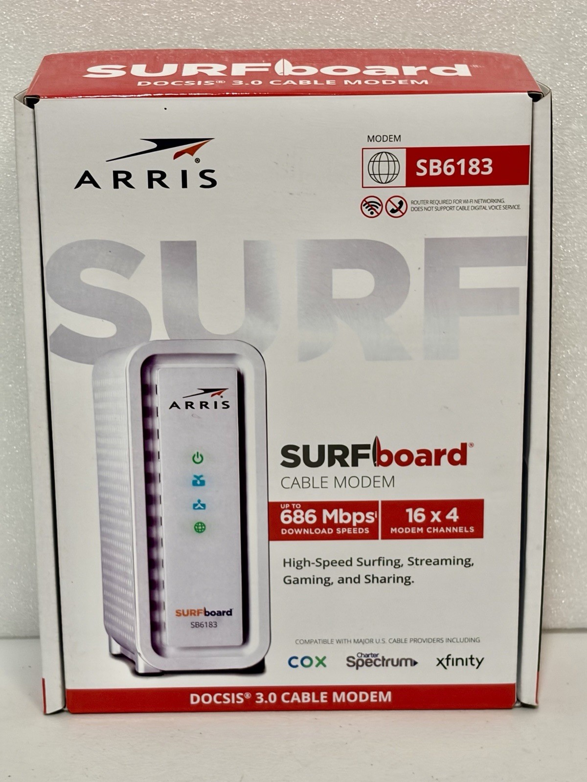NEW ARRIS SURFboard SB6183 DOCSIS 3.0 16x4 Cable Modem 686 Mbps White