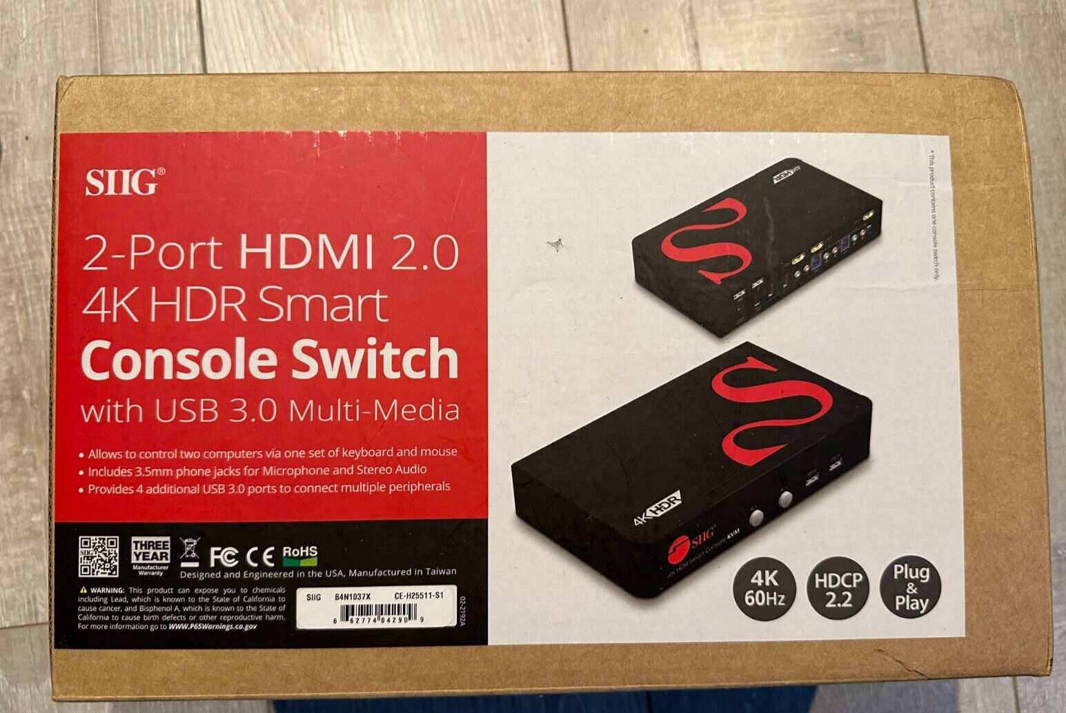 SIIG KVM Switch 2-Port HDMI 4K HDR with USB 3.0 & Multimedia (CE-H25511-S1)