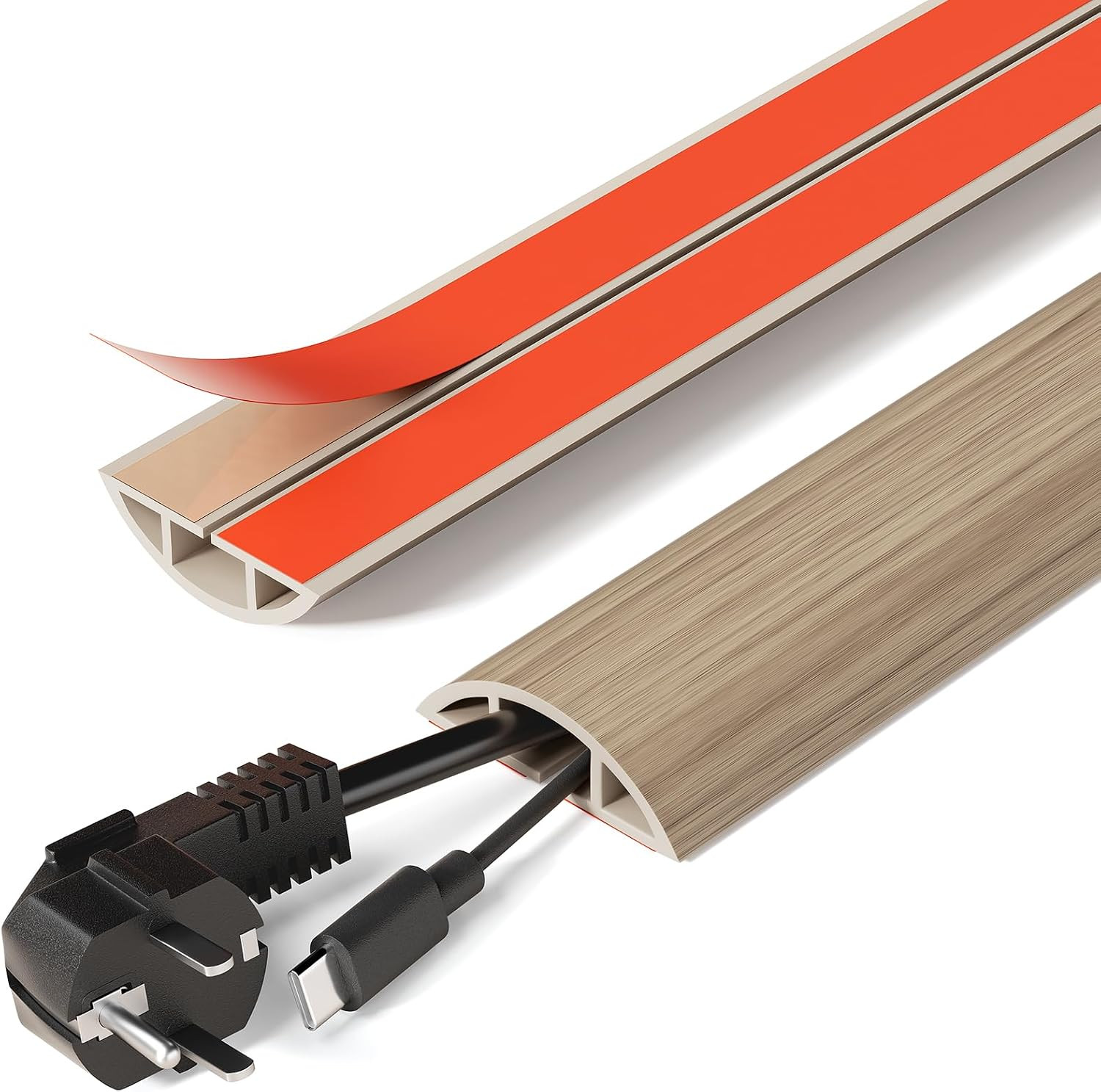 Floor Cord Cover Self Adhesive Cord Hider, 5FT Cord Covers for Wires on Floor, E