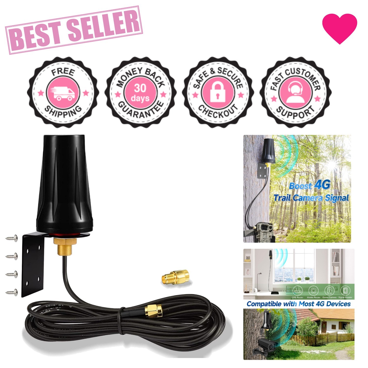 Durable Outdoor Wall Mount Antenna - 4G LTE Compatible for Cellular Devices