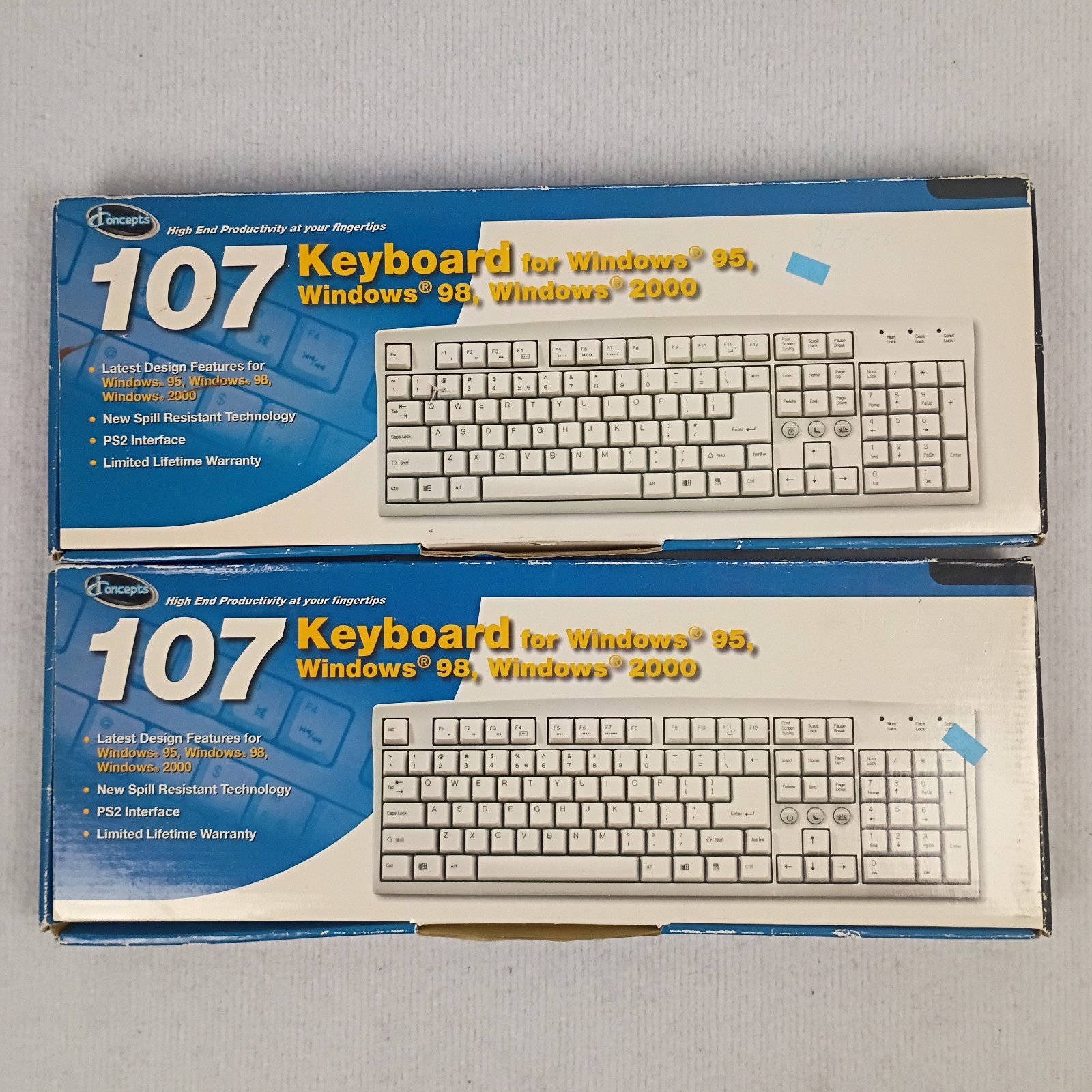 Lot of 2 Vintage iConcepts 107 Keyboards PS/2 Windows 95 98 2000 Retro NOS New