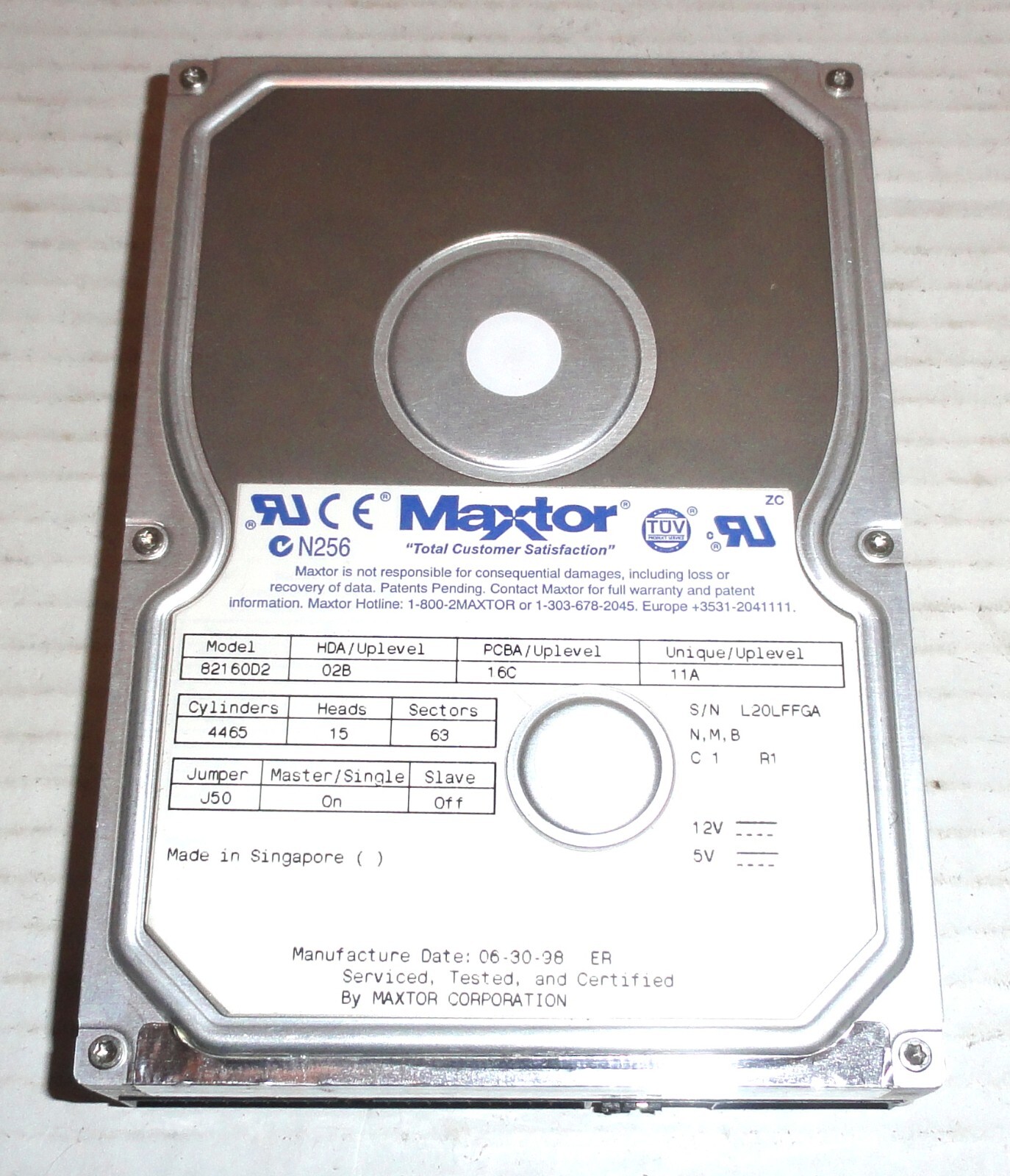 Maxtor 82160D2 2.1GB IDE Hard Drive N,M,B