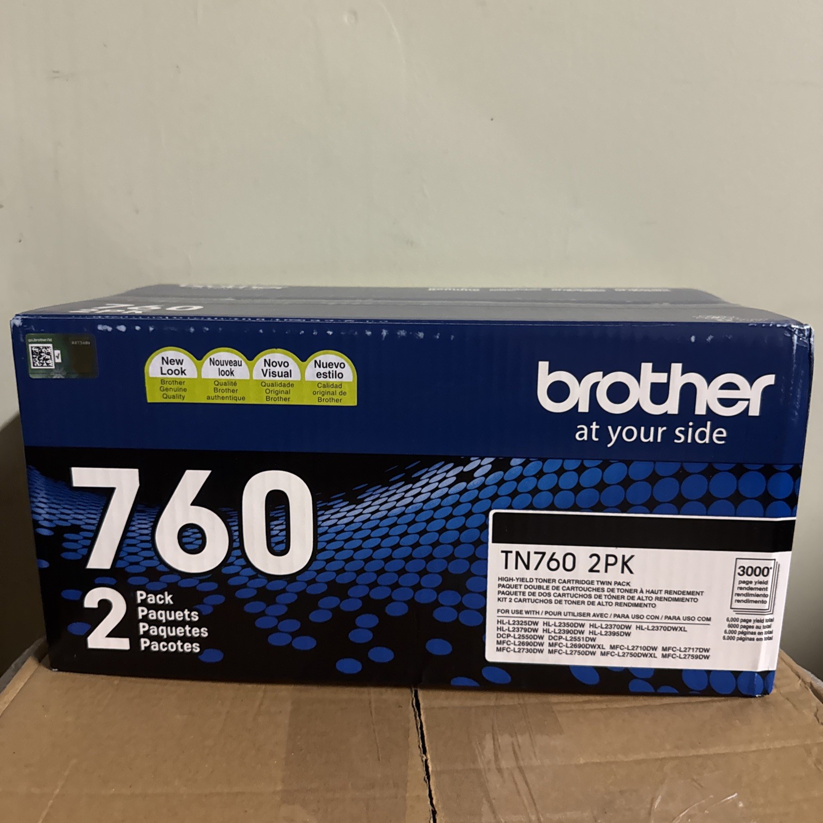Brother TN760 Genuine 2-Pack Black Laser Toner Cartridges High Yield NEW