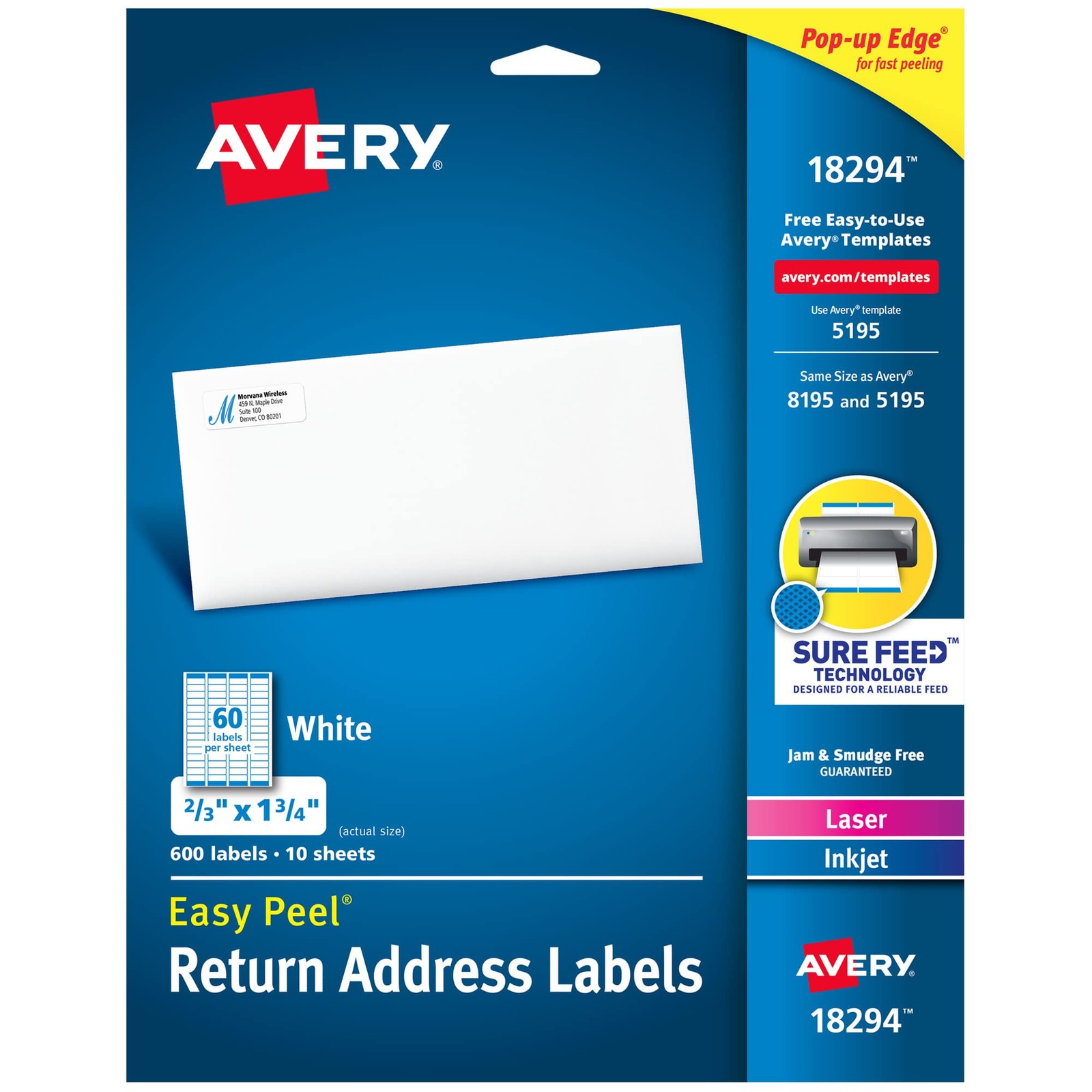 Address Labels 2/3 x 1-3/4 600 Avery 18294 5 Pack White Printable Return Sure