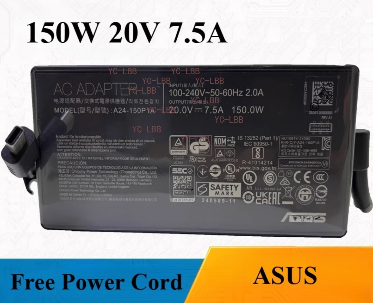 Genuine ASUS 150W 20V7.5A Laptop Charger A24-150P1A USB Port Power Adapter