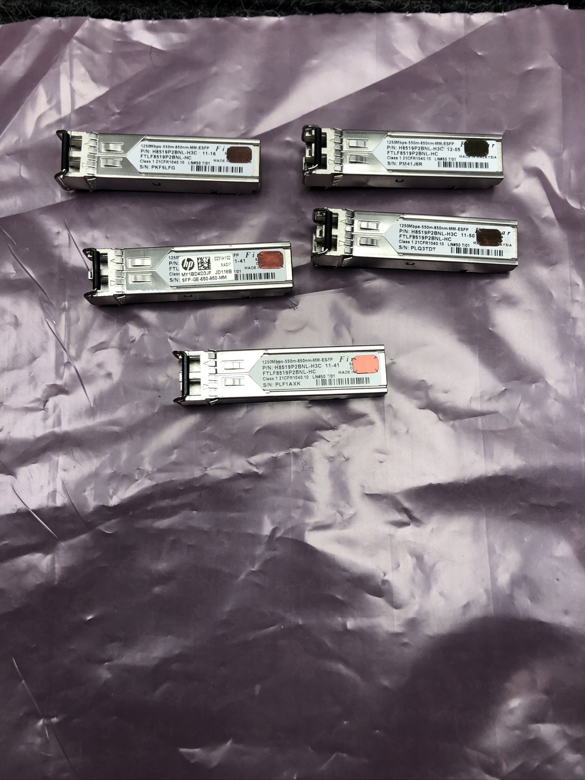 Used Lot of 5 Finisar Transceiver  FTLF8519P2BNL-HC H8519P2BNL-H3C SFP