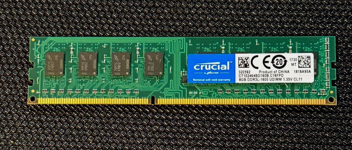 Crucial 8GB (1x8GB) DDR3L-1600 240-Pin UDIMM RAM CT102464BD160B.C16FPD