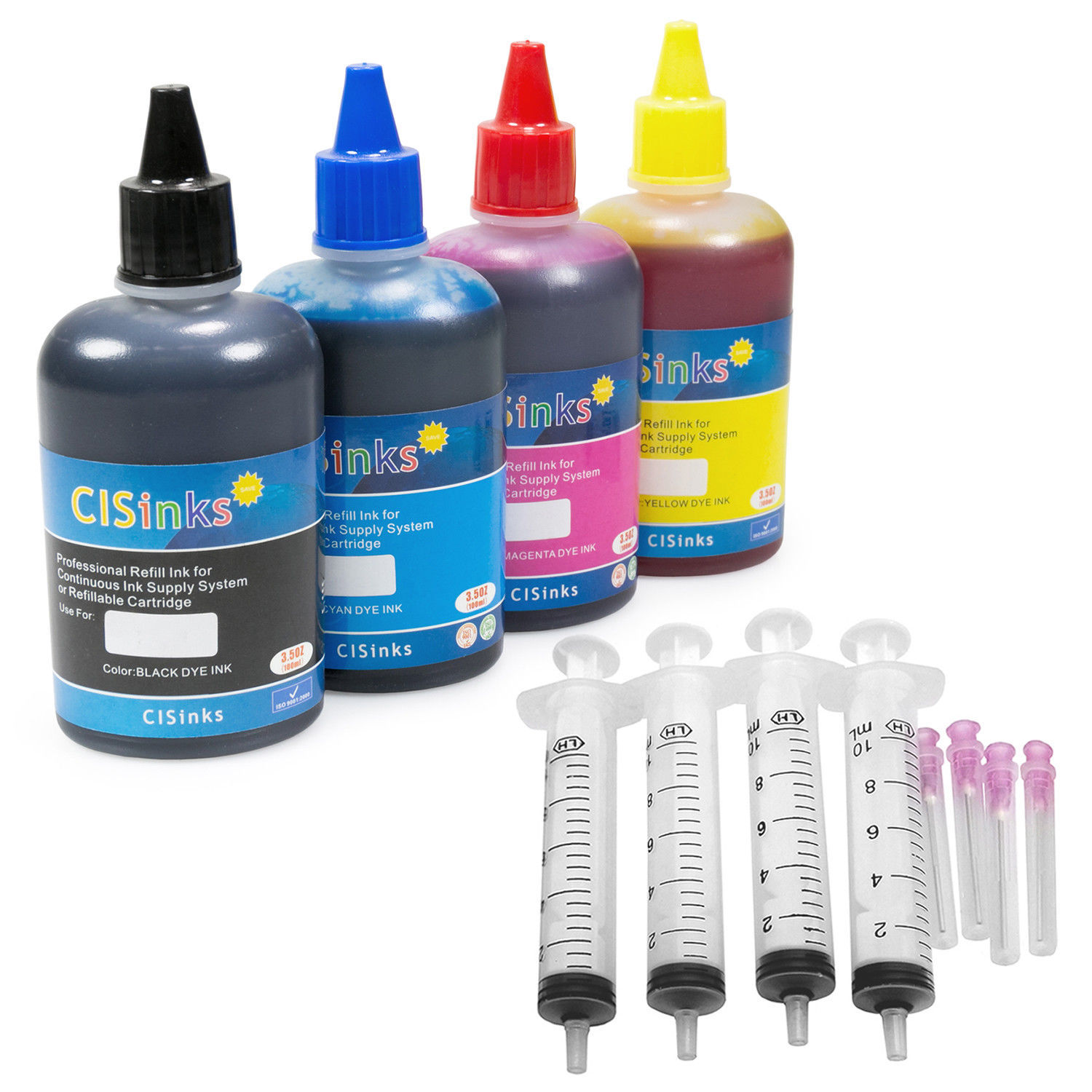 CISinks 4-Pack 100ml Refill Ink Bottles Syringes alternative for Workforce