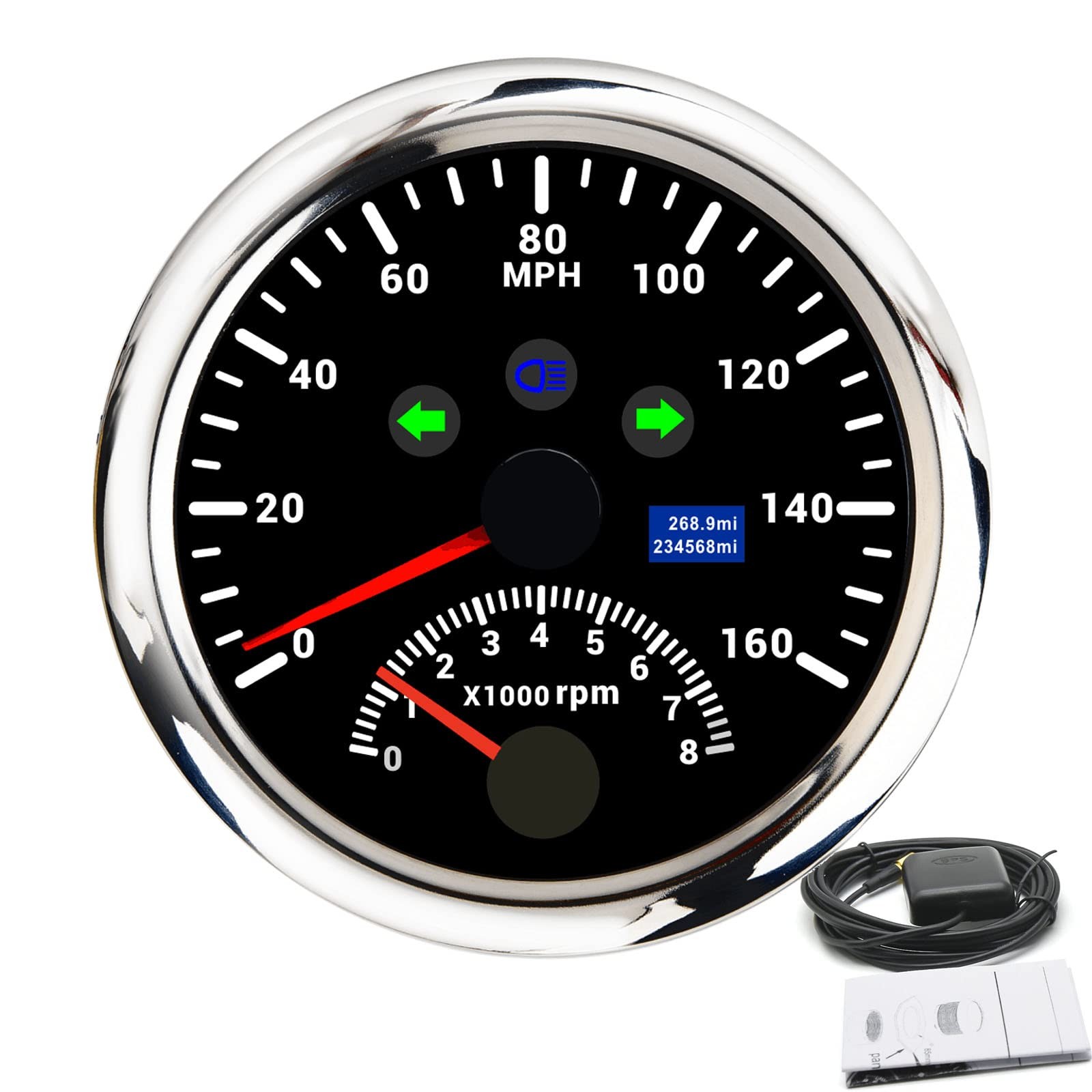 85mm GPS Speedometer 0-160MPH with Tachometer Gauge 0-8000RPM for Car Boat Mo...