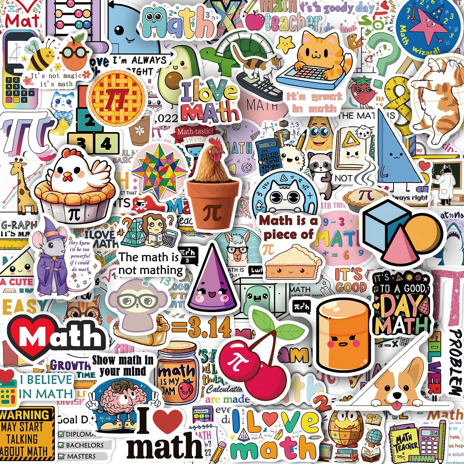 Math Themed Waterproof Vinyl Stickers, 110 Pcs, 1.6 to 2.4 inches, Pink