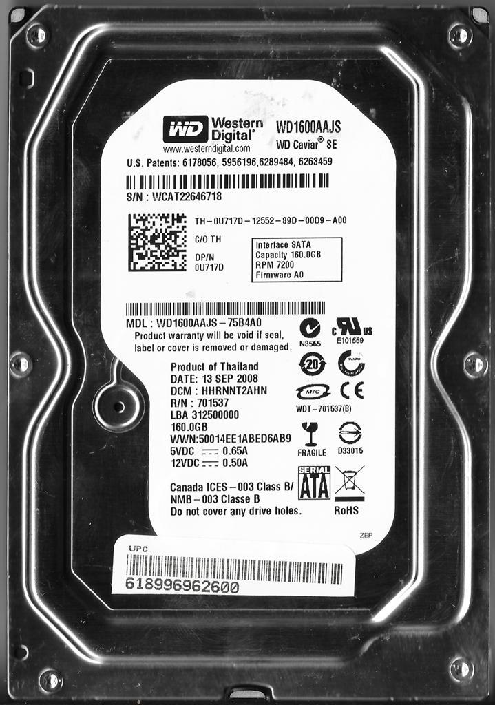 WESTERN DIGITAL WD1600AAJS-75B4A0 160GB SATA HARD DRIVE  DCM: HHRNNT2AHN