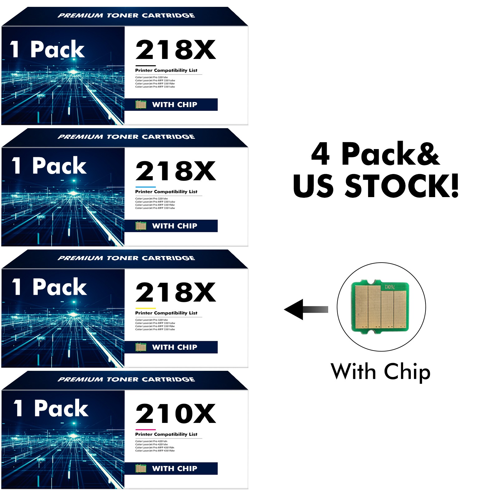 4PK W2180X Toner With Chip fit HP 218X LaserJet Pro 3201dw MFP 3301fdw 3301sdw