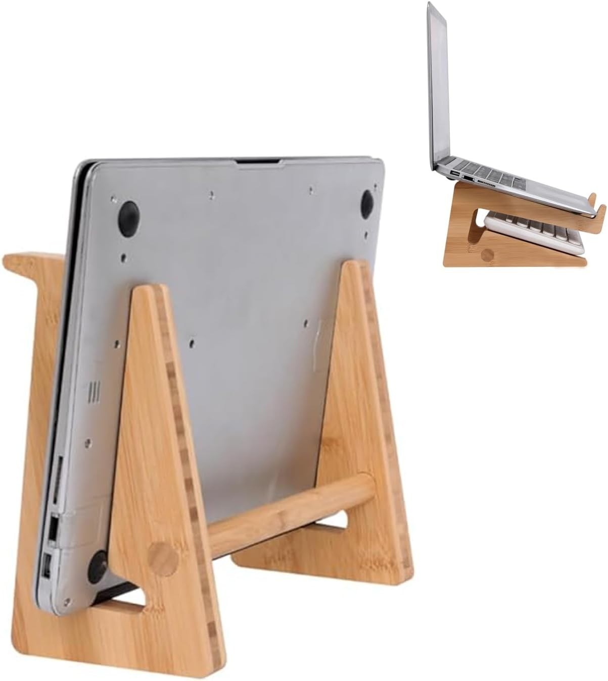 Soporte Vertical para Laptop de Madera Bambú Ajustable MacBook Dell HP 13-15.6 S
