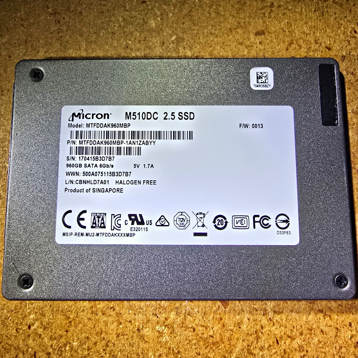 Micron M510DC 960GB 2.5" SATA III Internal SSD MTFDDAK960MBP-1AN1ZABYY