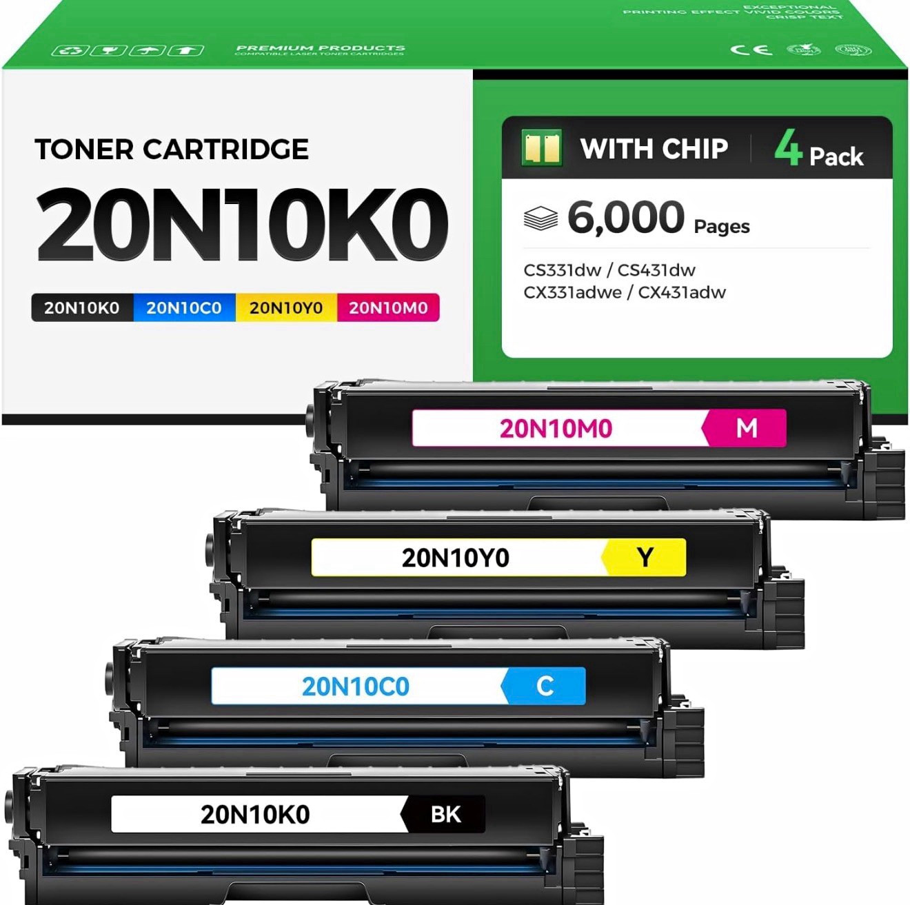 Sccolor 20N10/CS331 Toner 4-Pack BK C M Y Compatible Lexmark CS331 CX331