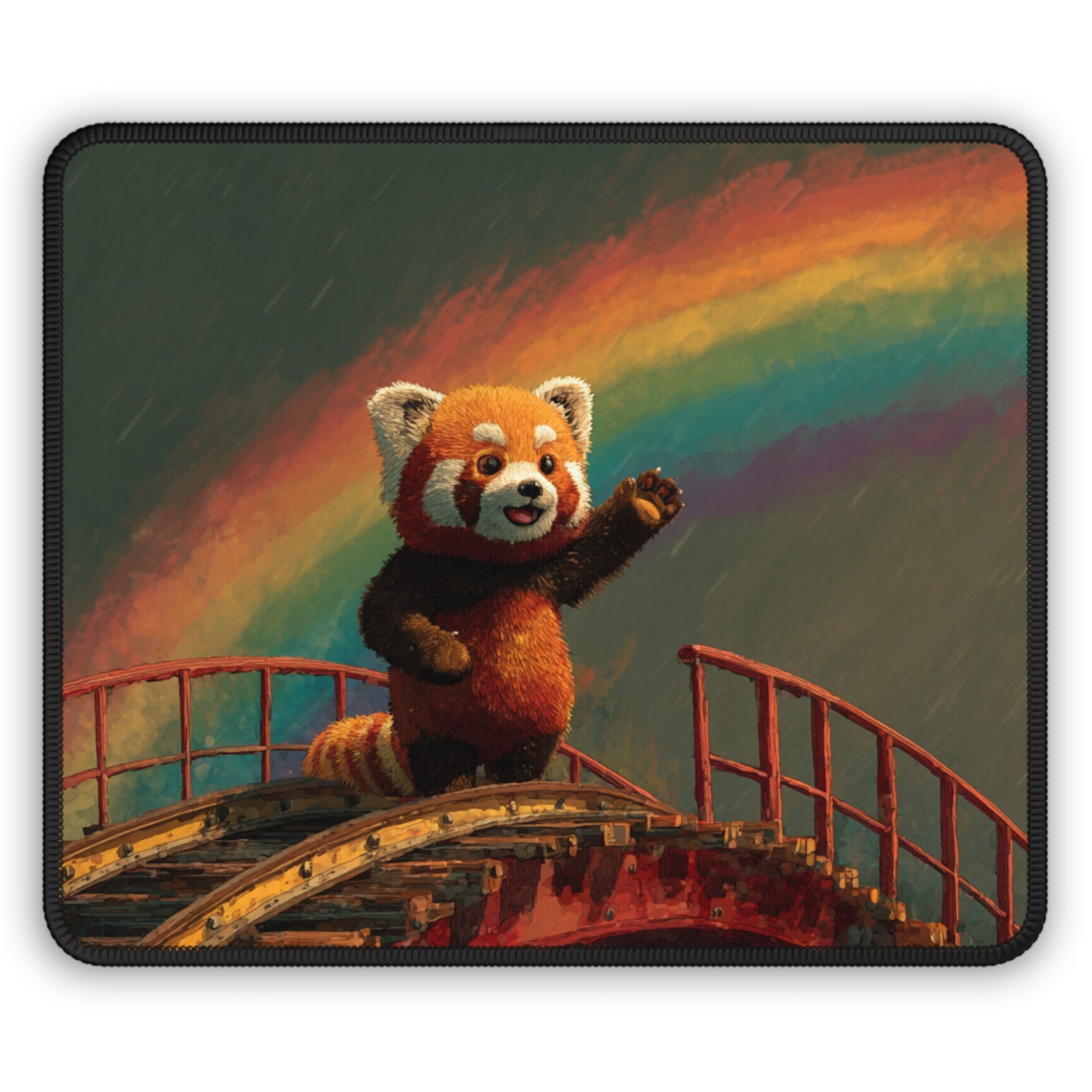 Red Panda on Rainbow Bridge Gaming Mouse Pad