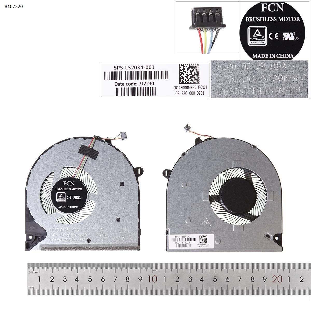 New Original Fan for HP 15-DW 15-DU 250 255 256 G8 G9 series, L52034-001, FLG0