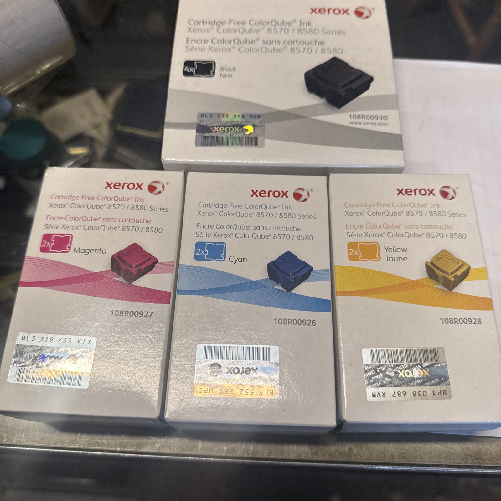 Xerox ColorQube 8570/8580 108R00926 Brand New Set of ink sticks 4 Blk, 2 C, M, Y