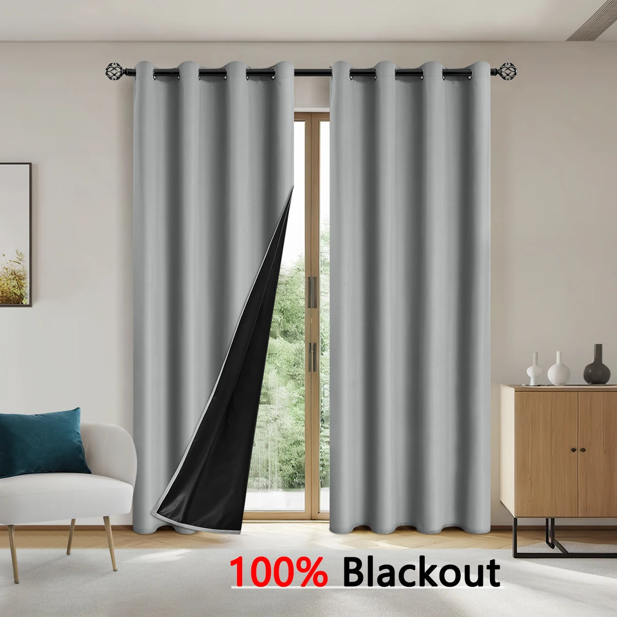 Solid Color 100% Blackout Curtains for Bedroom and Living Room
