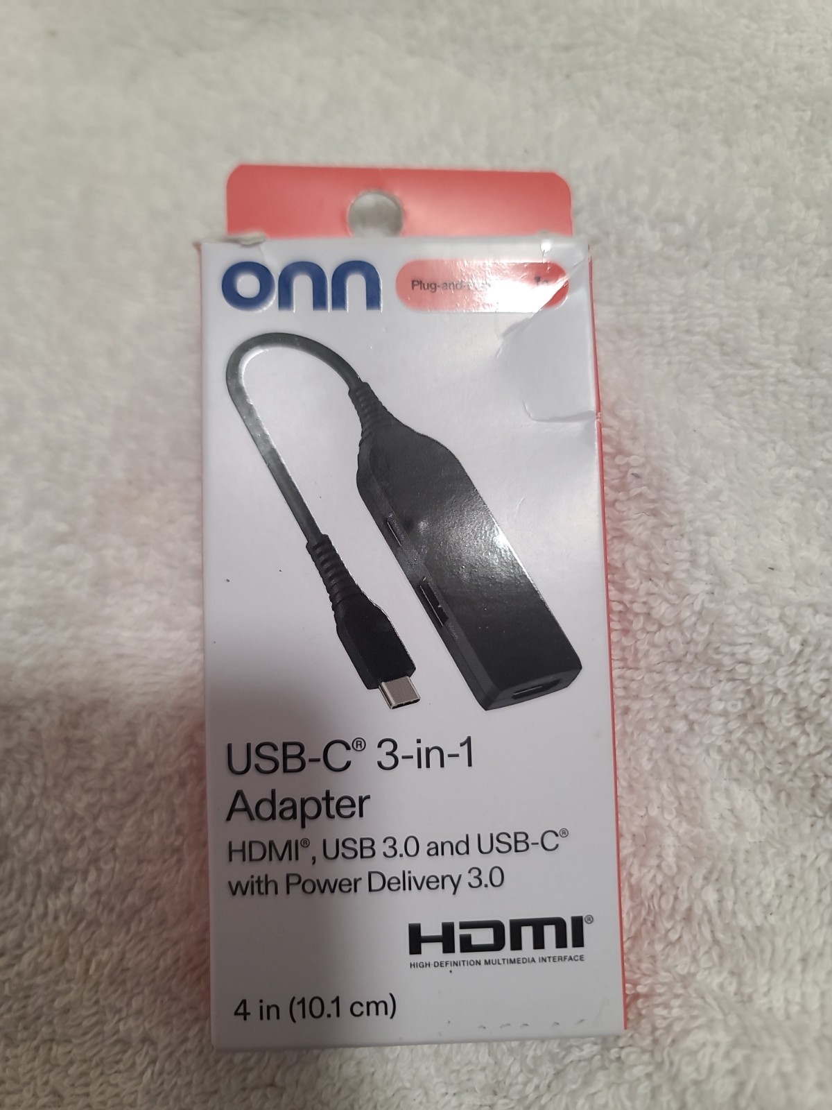 ONN USB-C 3-In-1 Adapter HDMI, USB 3.0, USB-C w/Power Delivery 3.0 Plug and Play