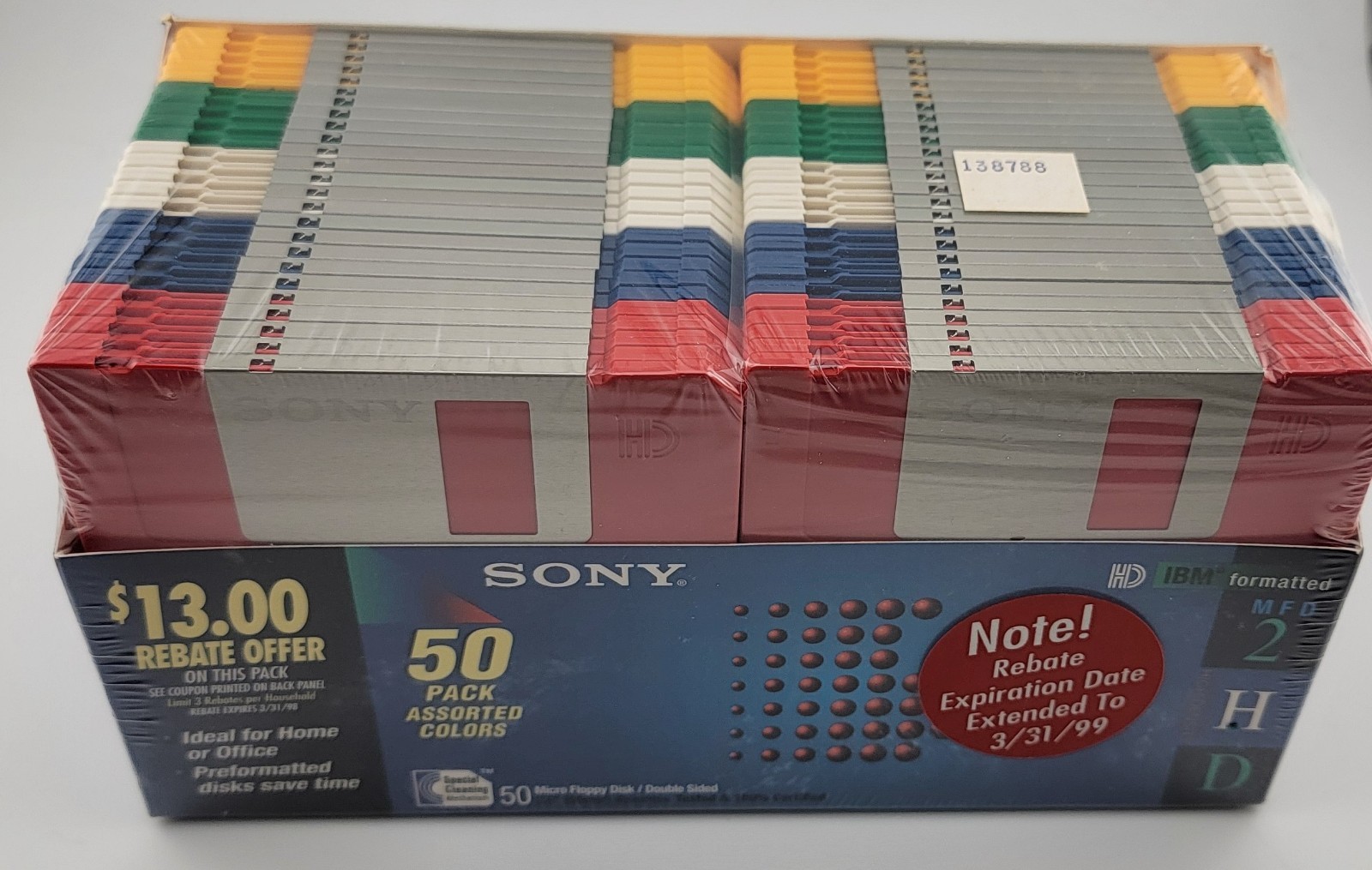 50 Pack SONY 2HD 1.44MB 3.5" IBM Format Rainbow Floppy Diskettes  NEW Sealed