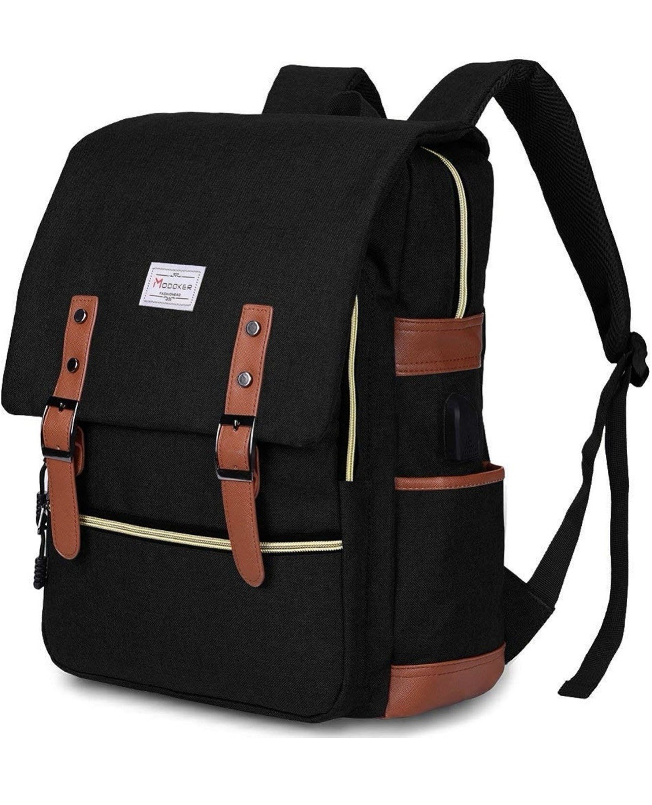 Modoker Laptop Backpack Fashion Bag w/ USB Charging black  NEW