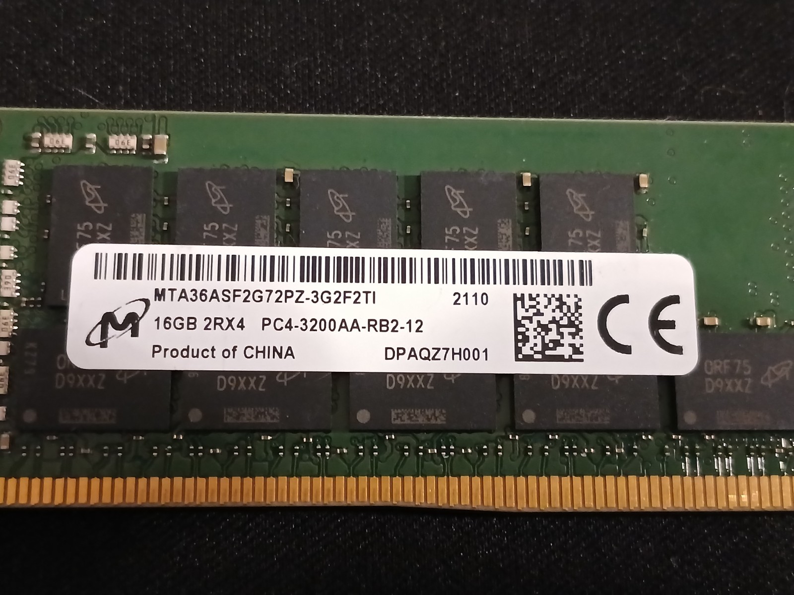 Micron MTA36ASF2G72PZ 16GB 2Rx4 PC4-3200AA RDIMM Server Memory