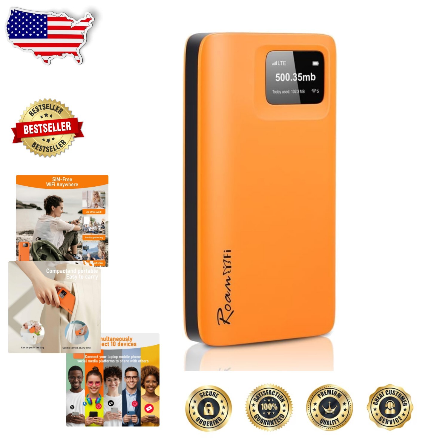 Travel WiFi R10, No Contract, 4G LTE Pocket Hotspot, 10 Devices, 170+ Countries