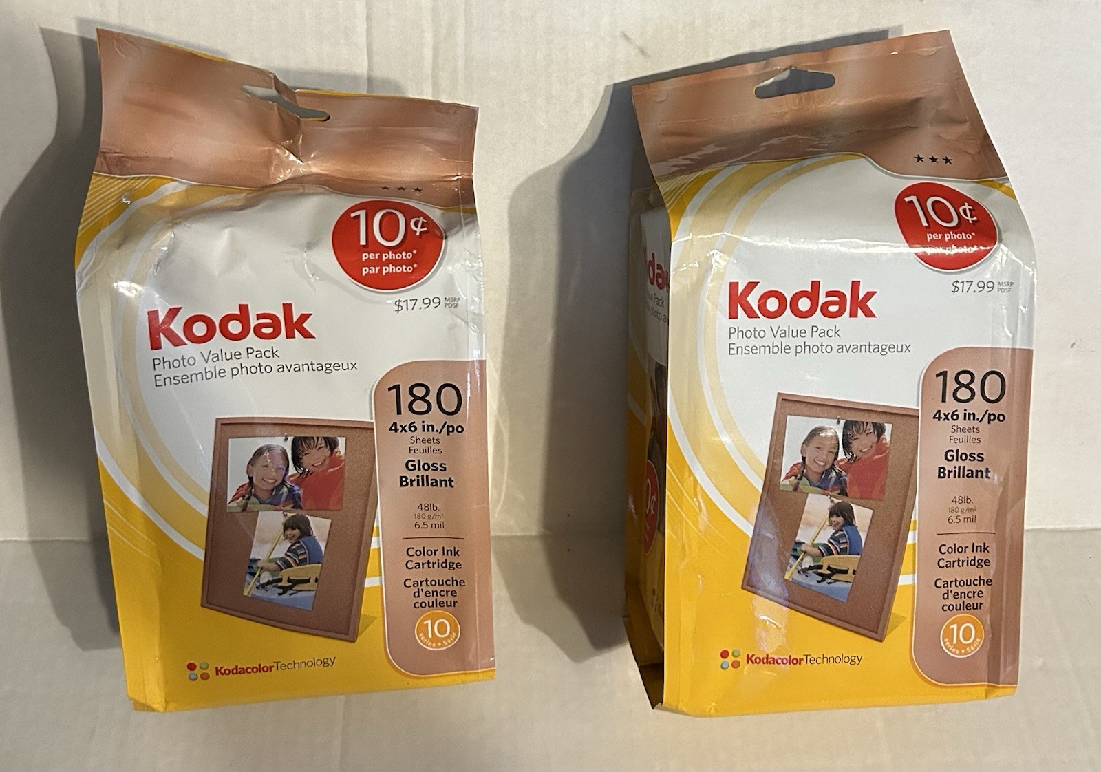 Kodak Photo Value 2 Pack 180 4 x 6 Gloss Brilliant Sheets Color Cartridge