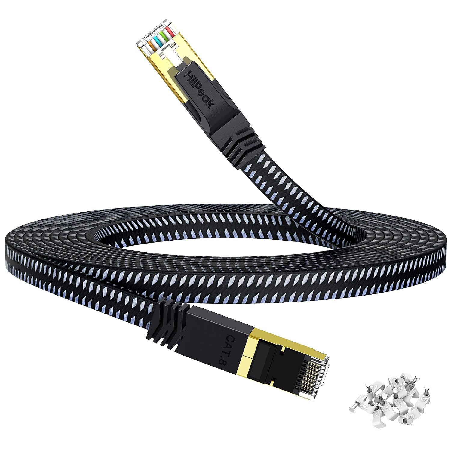 Cat 8 Ethernet Cable 25 Ft, Flat Nylon Braided Internet Cable