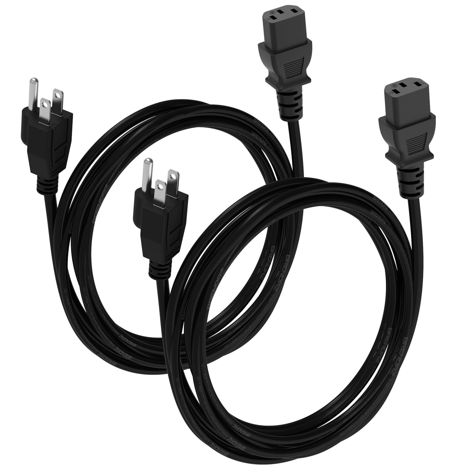(2-Pack) 15ft. Universal PC Power Cord - 3 Prong AC Power Cable Replacement f...