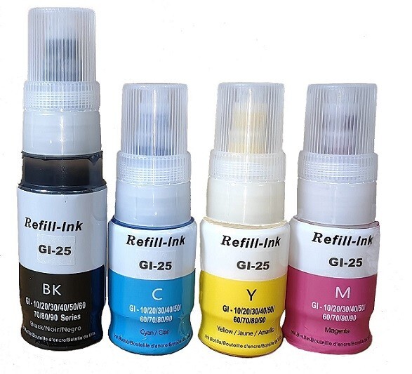 4 PK GI-25 Ink Refill Bottle for use Canon PIXMA GX1020 GX1050 GX2020 GX2050
