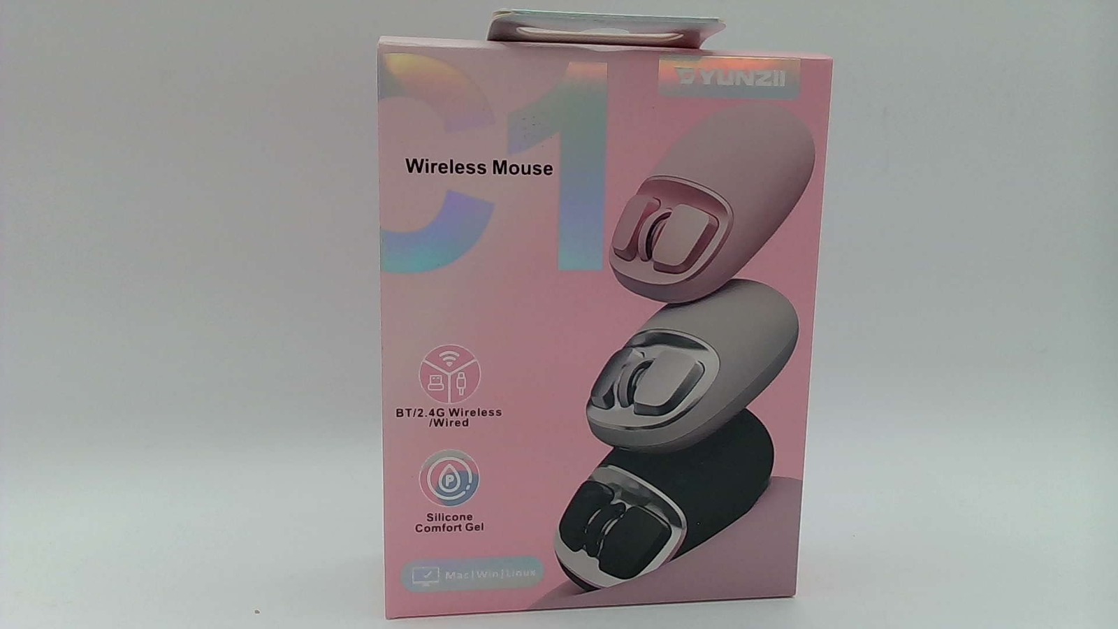Yunzii C1 Silicone Wireless Mouse, Black/Silver, 2.4G/USB-C/Bluetooth, 4800 Opti